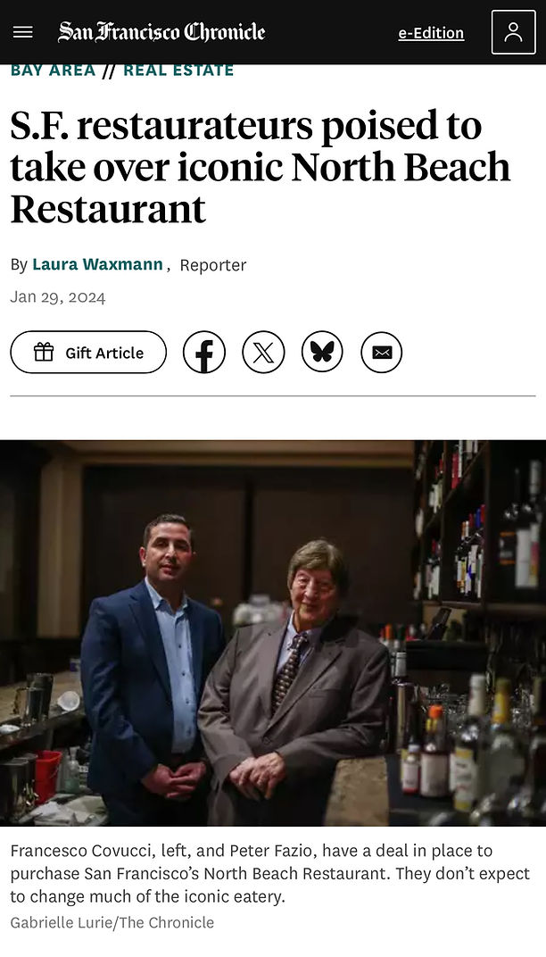 San Francisco Chronicle article about restaurateurs taking over North Beach Restaurant